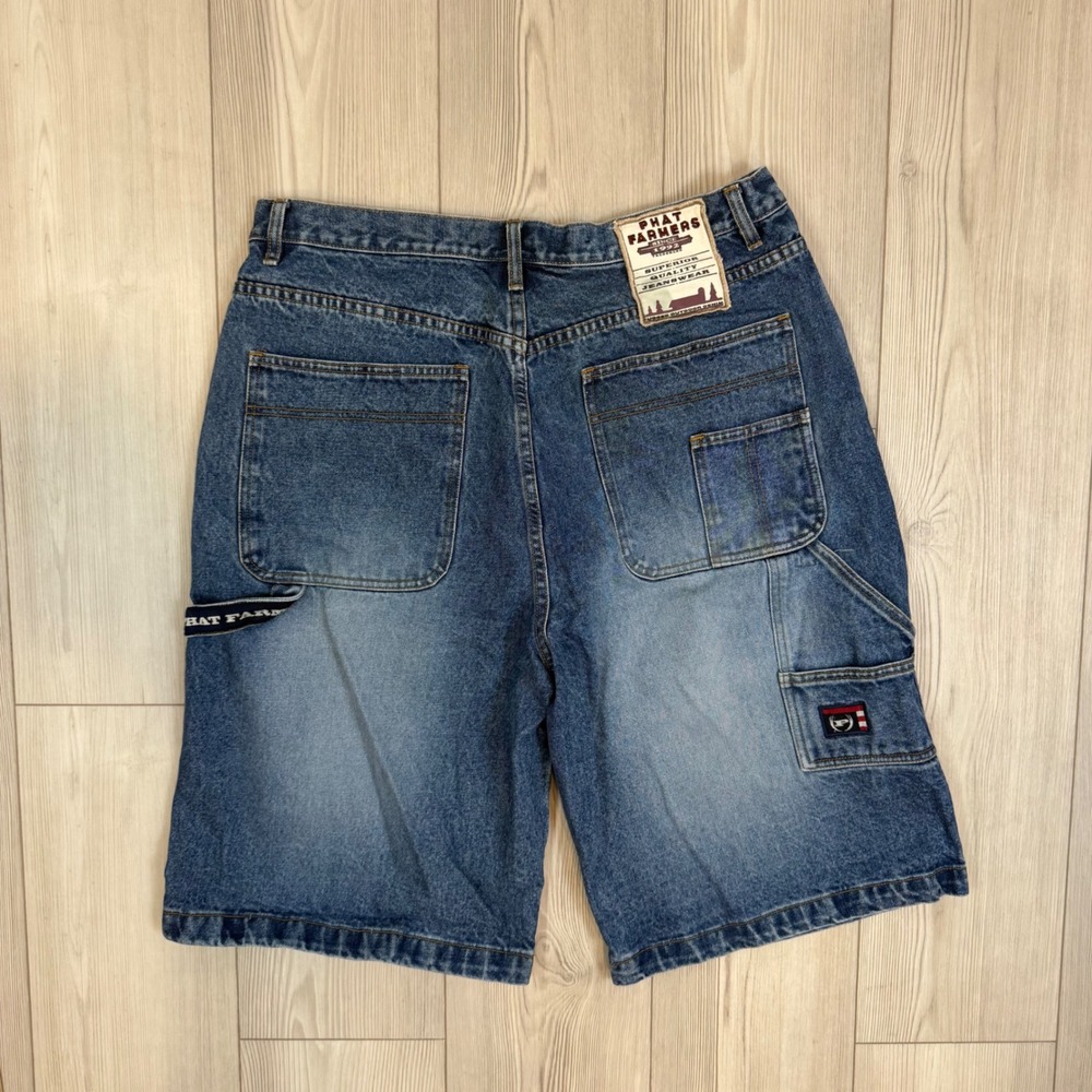 Phat Farm Phat Farmers Mens 36 Blue Denim Carpenter Shorts Baggy 90s Streetwear